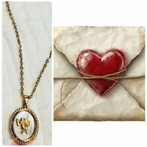 Gold Pendant Necklace with Oval Charm NIP